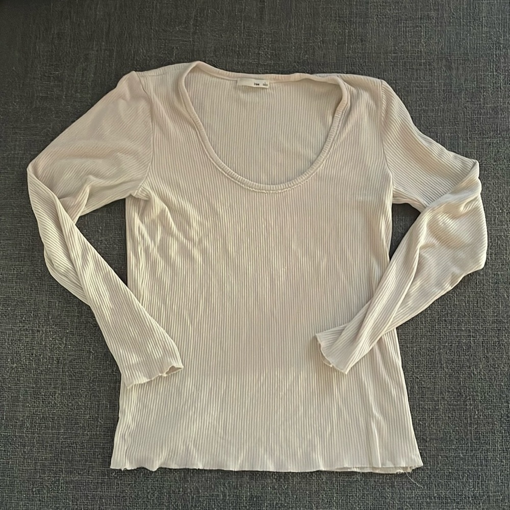Wilfred Cream Ribbed Long Sleeve Shirt
